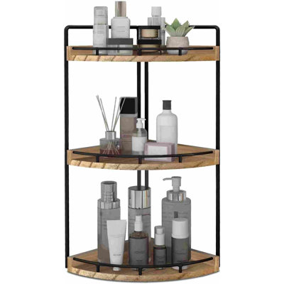 3-Tier Corner Bathroom Organizer Countertop For Storage,Vanity Tray,Wood Counter Organizer For Kitchen,Bathroom,Dresser (Rustic Brown)