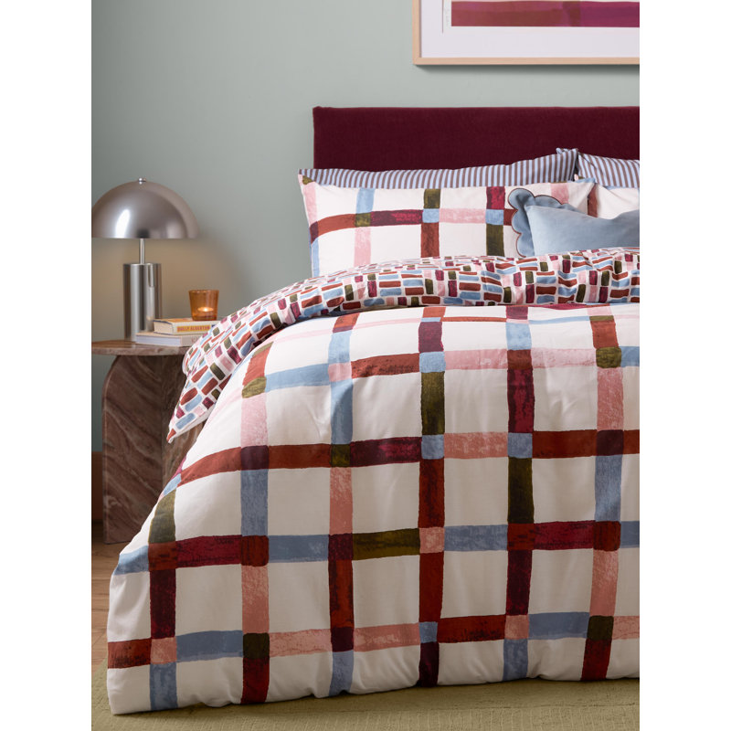 Selvan Cotton Blend Geometric Duvet Cover Set, Super King Duvet Cover + 2 Standard Pillowcases