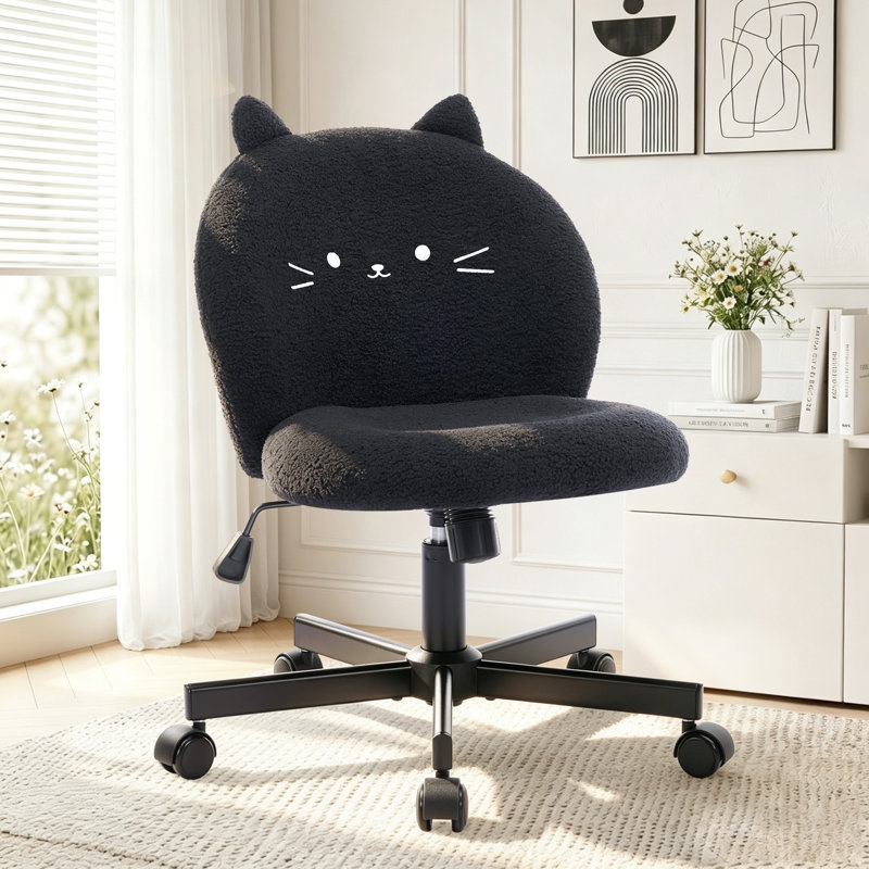 Mignon fauteuil de bureau pour chat avec revêtement en fausse fourrure, fauteuil de coiffeuse pivotant pour petits espaces