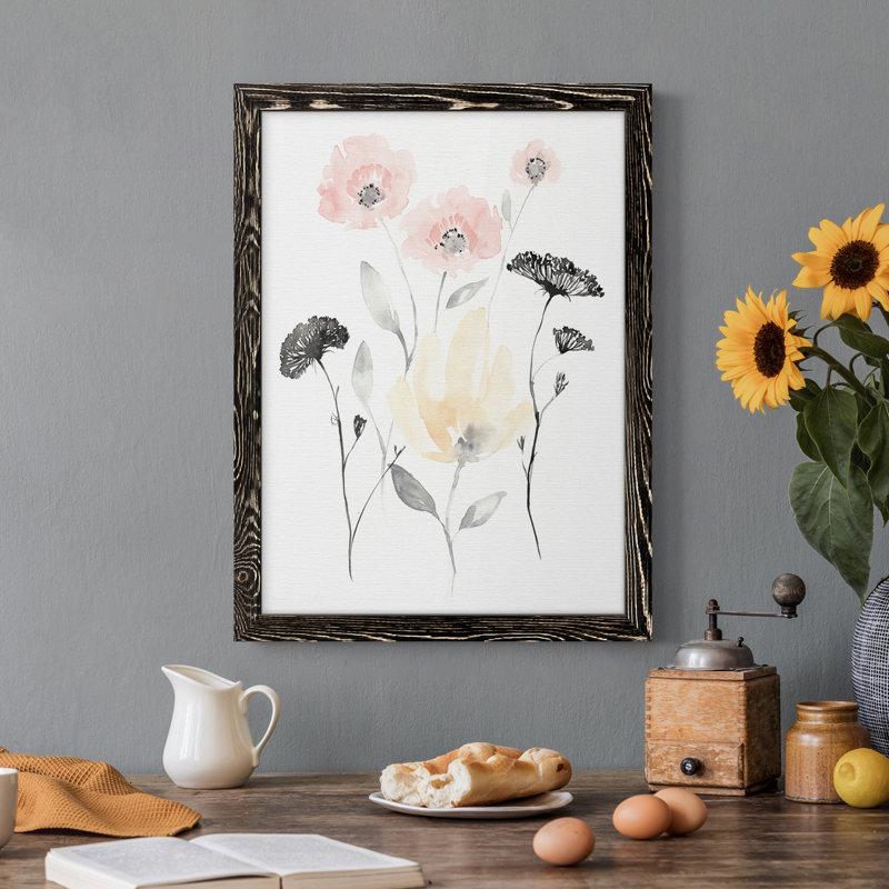«Blush & Black Wildflowers I», toile encadrée de qualité supérieure - prête à être accrochée, Noir