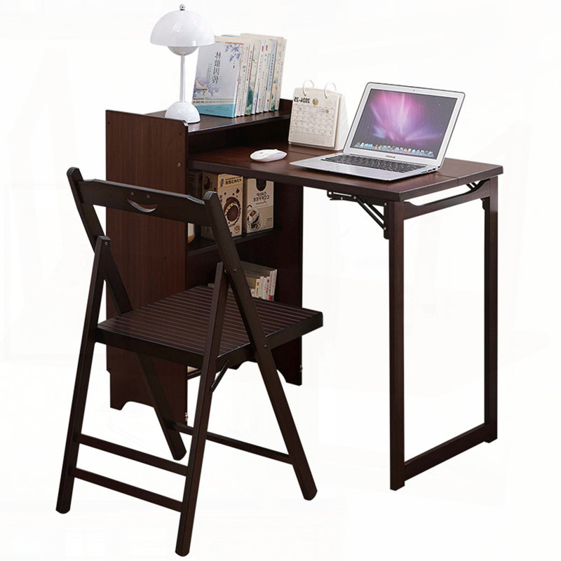 Bureau pliant en bambou avec rangement caché - Table d'ordinateur peu encombrante