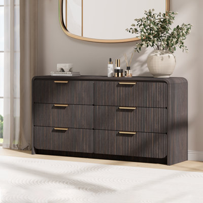 Commode 6 tiroirs l 47 po, commode moderne à bord courbé, organisateur de placard pour le couloir du salon de la chambre à coucher