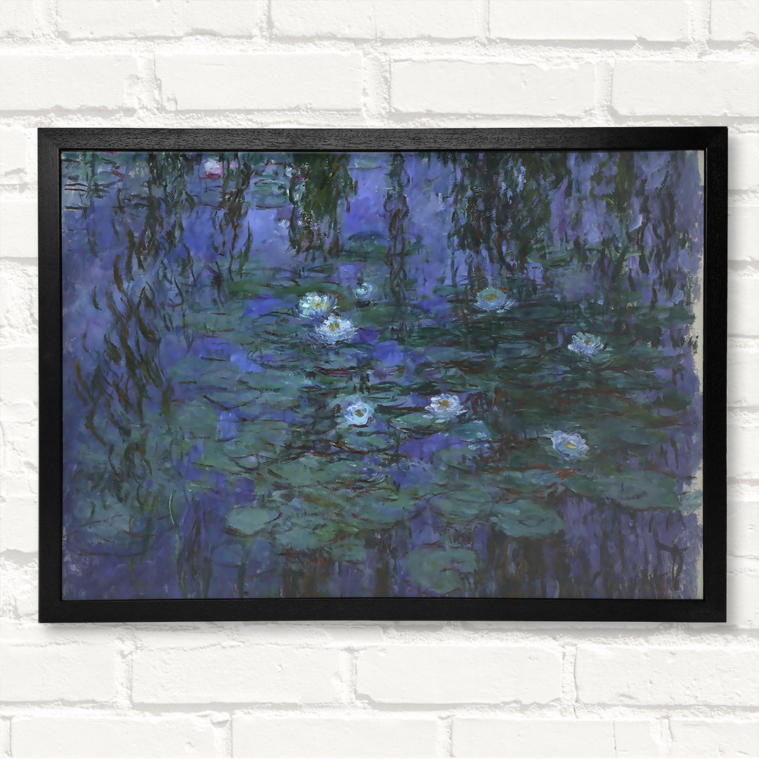 Blaue Seerosen von Claude Monet - Geschlossener Eckrahmen Kunstdrucke auf Holz