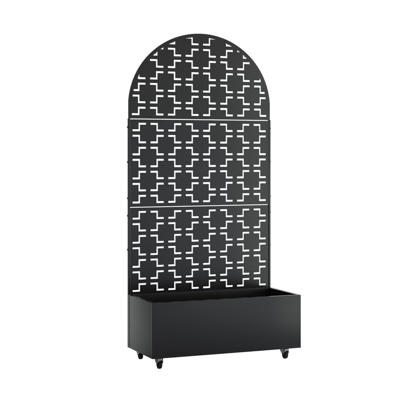 Metal Planter Box with Trellis and Wheels, 70.8" H x 35..5" W x 15.7" D