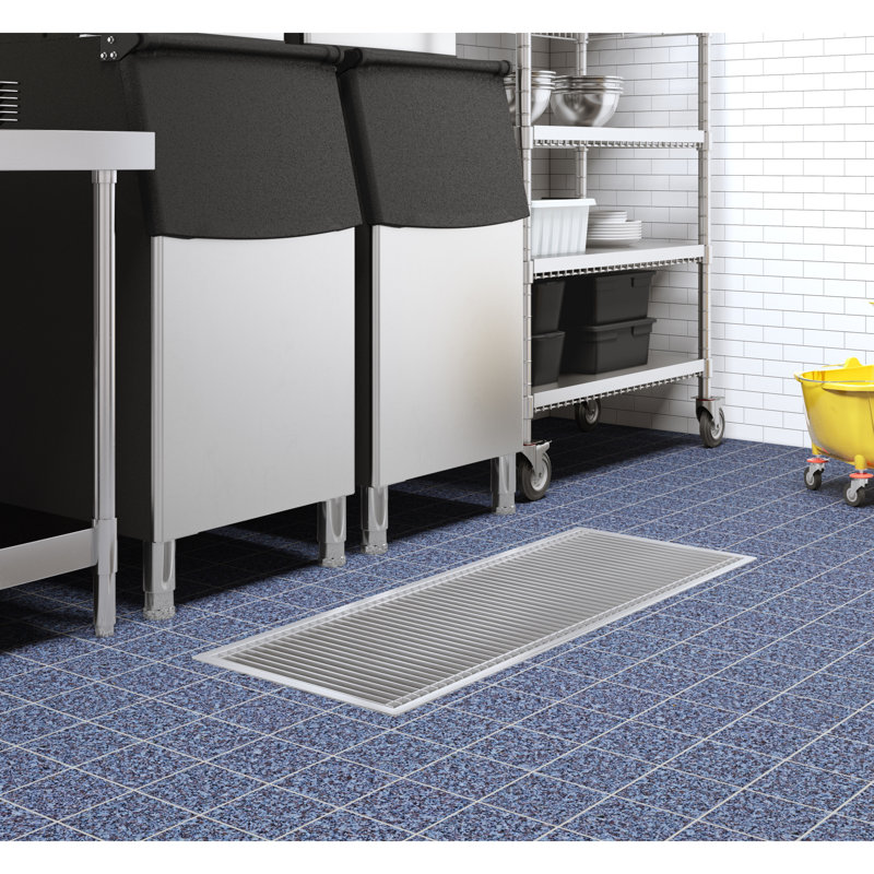 Drain de plancher en acier inoxydable 18 po x 60 po, calibre 14 avec grille de style métro et panier de vidange amovible, homologué NSF (km-ftg-1860)