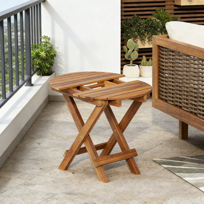 Table pliable en bois d'acacia de 17,75 à 27,6 po de longueur réglable en teck - sans assemblage requis, capacité de poids de 175 lb