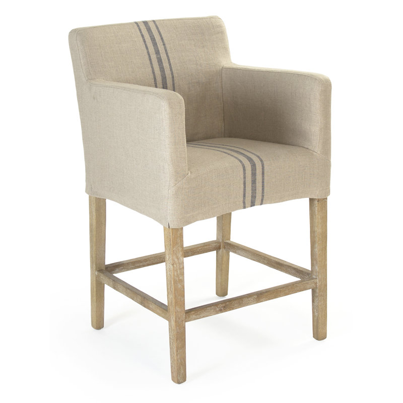Avignon Upholstered Counter Stool with Solid Wood Frame, Taupe Blue, Counter Stool (25" Seat Height)
