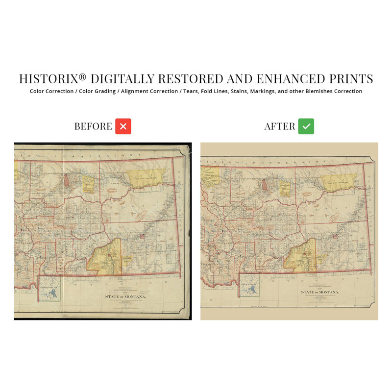 1897 Montana Map, affiche sur papier, H 18 po x l 24 po x P 0,01 po