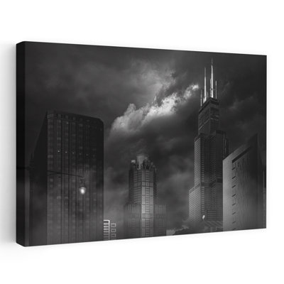 Chicago Storm Abstract Contemporary Architecture City Wall Art 1 Piece Wrapped Canvas Wall Art