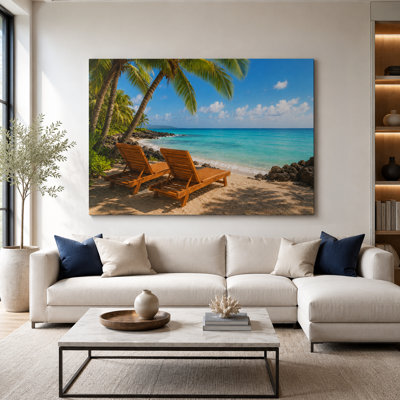 Resort Chairs by the Tide - Tropical Beach Lounge, art mural sur toile tendue