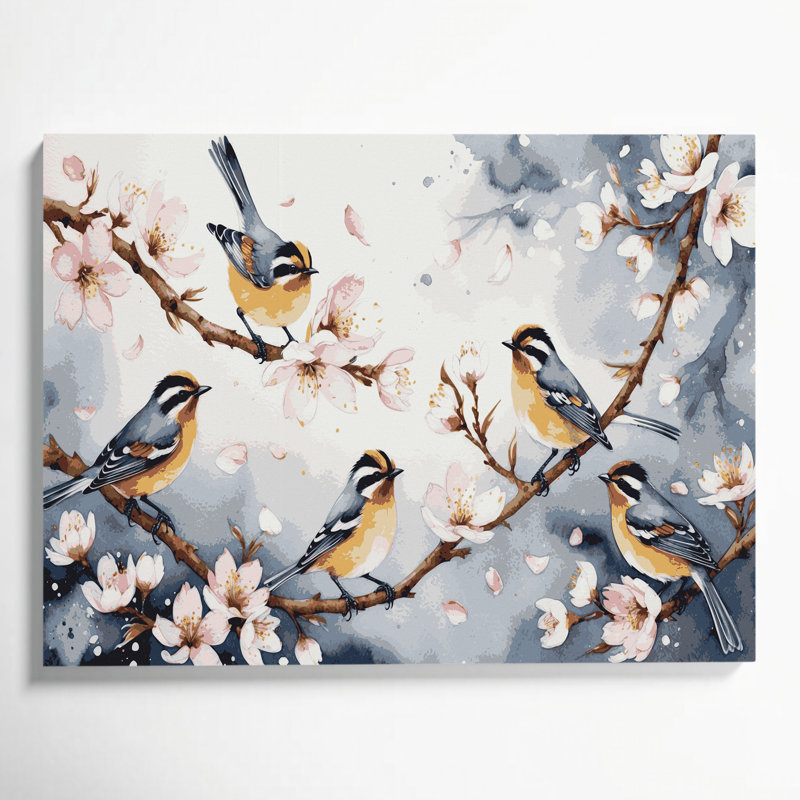 «Birds European Goldcrest», art mural sur toile grise, H 24 po x l 36 po