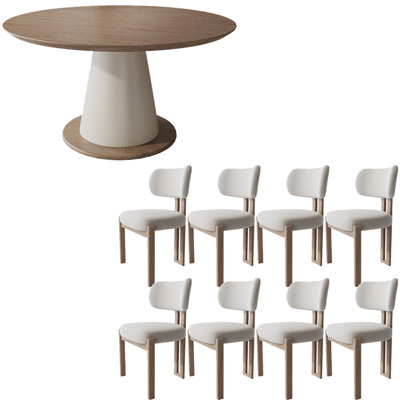 French style round solid wood dining table set