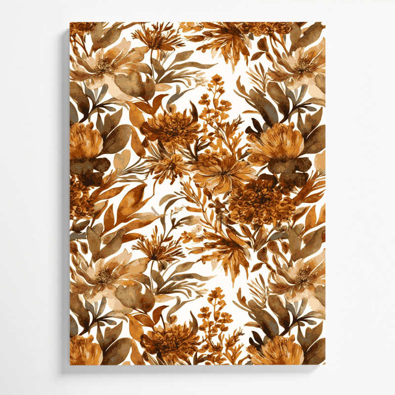 Aquarelle, art floral sur toile brune, H 16 po x l 20 po