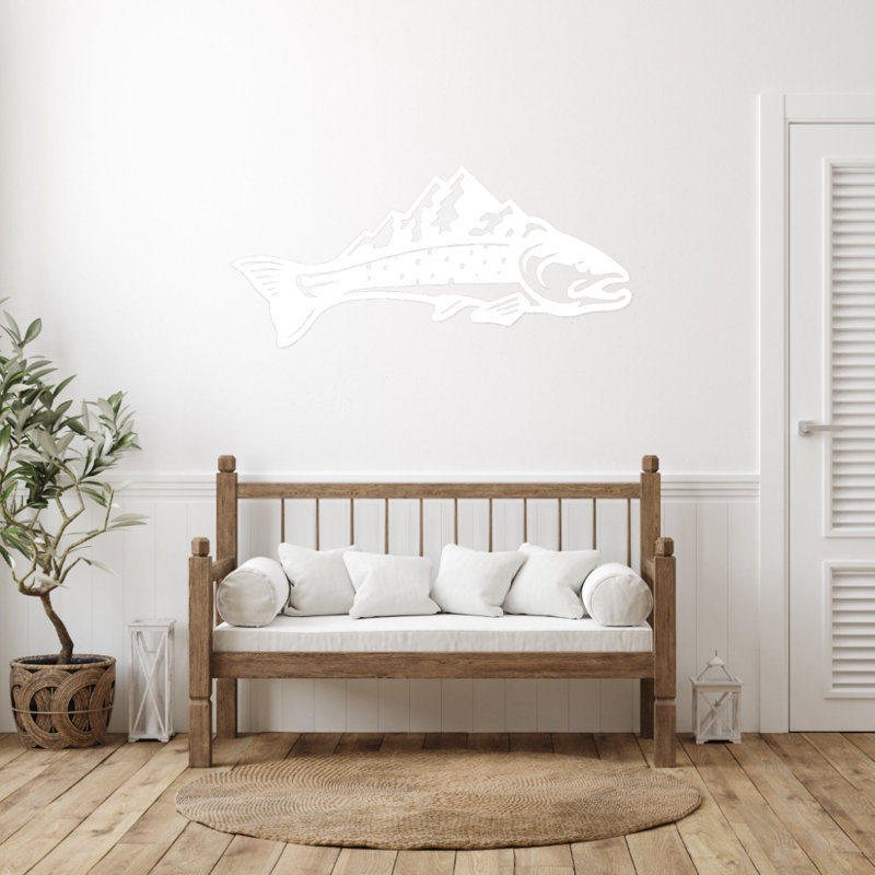 Art mural en métal Trout Mountains Fish, H 10 po x l 22 po x P 0,12 po, Blanc