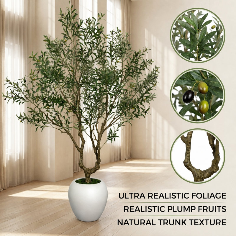 8FT Full & Lush Multi-Branch Artificial Olive Tree, 96" H x 50" W x 50" D