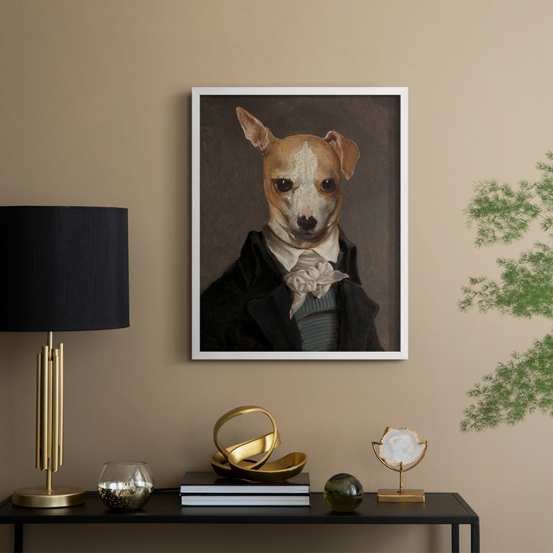 Refined Fido Framed Print - Solid Wood, 15" H x 12" W, Blanc