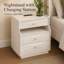 Table de chevet en bois blanc avec 3 tiroirs de rangement et station de charge, table de chevet avec 2 prises de courant AC + USB + Type-C-1576043706