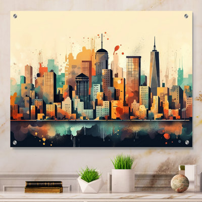 «Colorful City Skyline2», art mural acrylique sur la ville