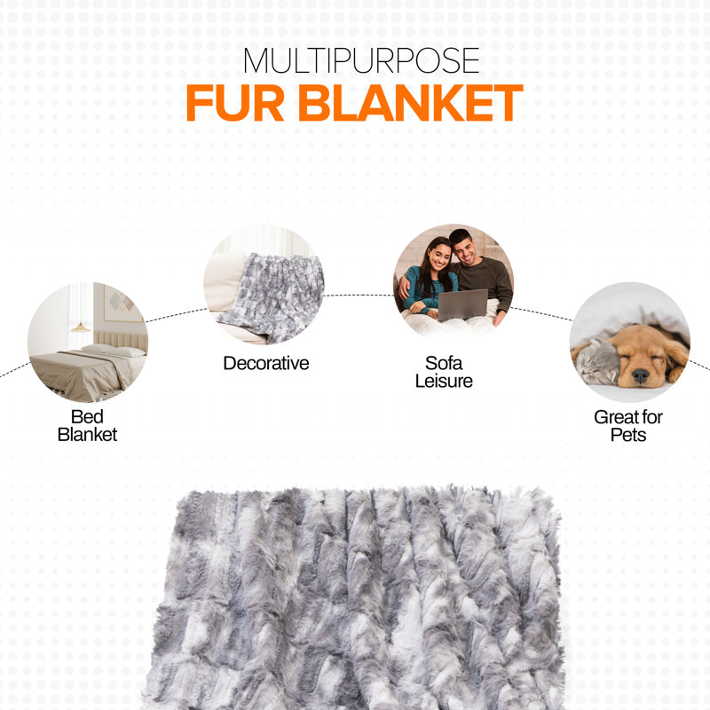 Couverture en fausse fourrure , L 50 po x L 60 po, Gris marbre