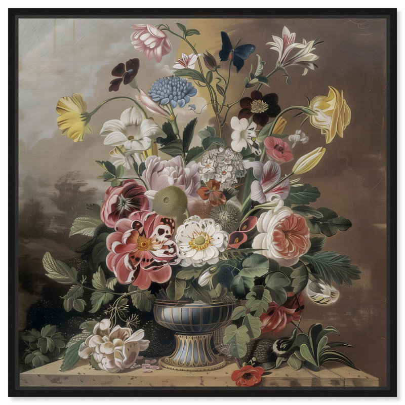 Art floral rétro sur toile classique, H 13 po x l 13 po, Cadre flottant noir
