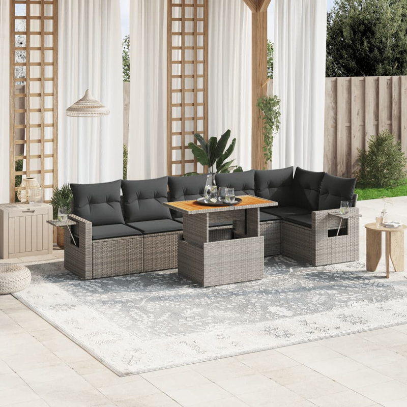 Vidaxl Garden Sofa Set PE Rattan Large Adjustable Feet