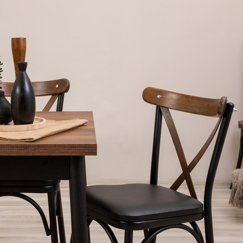 Sheryl 4 - Person Dining Set, Black, Walnut/Black, Walnut