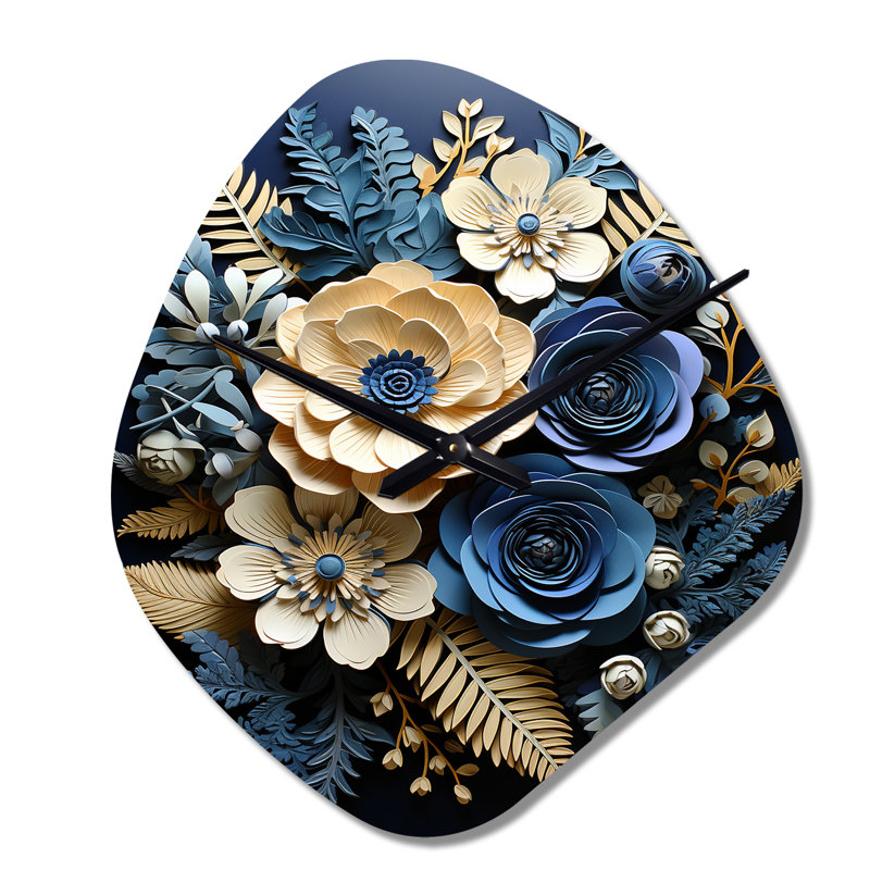 Horloge murale en forme de fougère bleue Indigo Tranquility Papercut II - fougères, Petit
