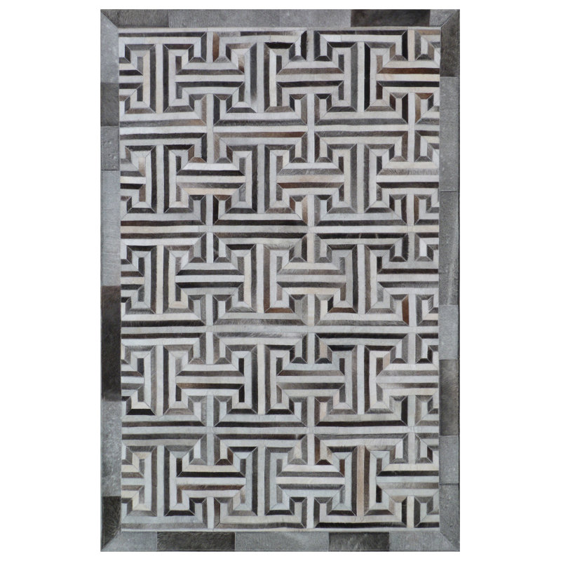 Natural Hide Cowhide Geometric Area Rug, Rectangle 9' x 12'