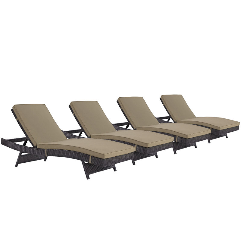 Modway Convene Wicker Rattan Outdoor Patio Chaise Lounge Chairs in Espresso, Mocha