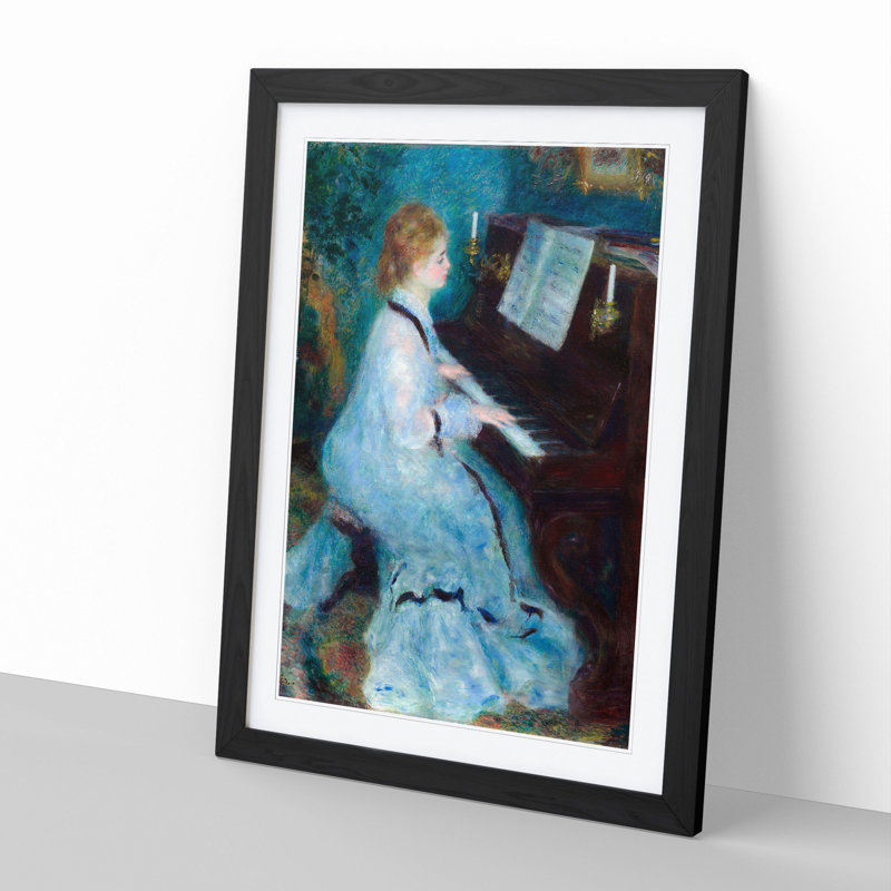 Woman at the Piano by Pierre-Auguste Renoir - Picture Frame Painting on MDF, Black Framed, 65cm H x 48cm W x 2cm D