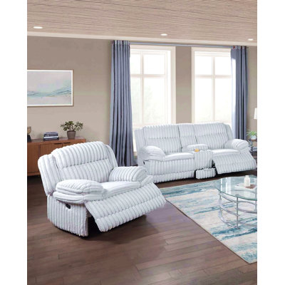 2Pc Living Room Set 1X Loveseat And 1X Recliner Console Underneath Drawer Pillow Arms Corduroy Fabric Upholstered