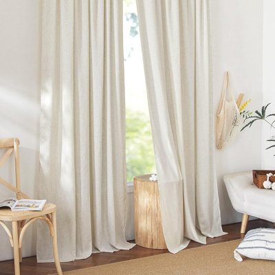 Natural Thick Linen Curtains for Bedroom, Pinch Pleated/Rod Pocket/Back Tab Privacy Added Window Treatments with Light Filtering for Living Room, 2 Panels