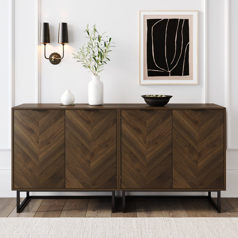 Vallejos 2-Piece Accent Cabinet Set or TV Stand, Brown/Black