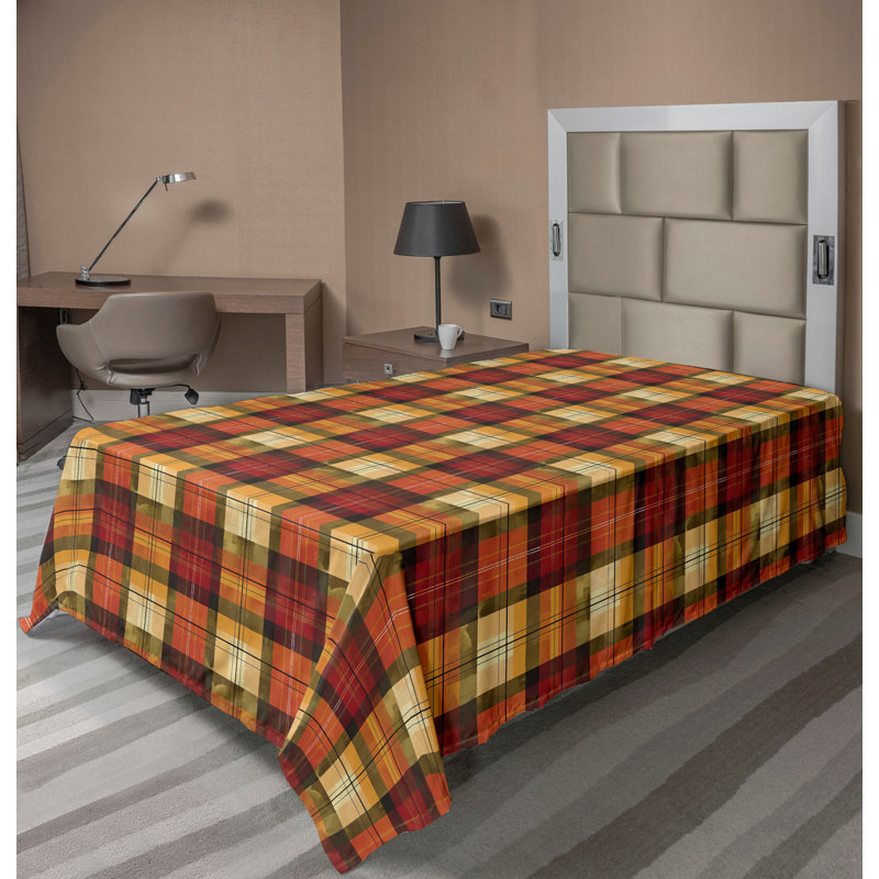 Drap plat moderne de style bohème Ambesonne, Drap plat pour lit simple TG, Carreauté orange paprika / rouille