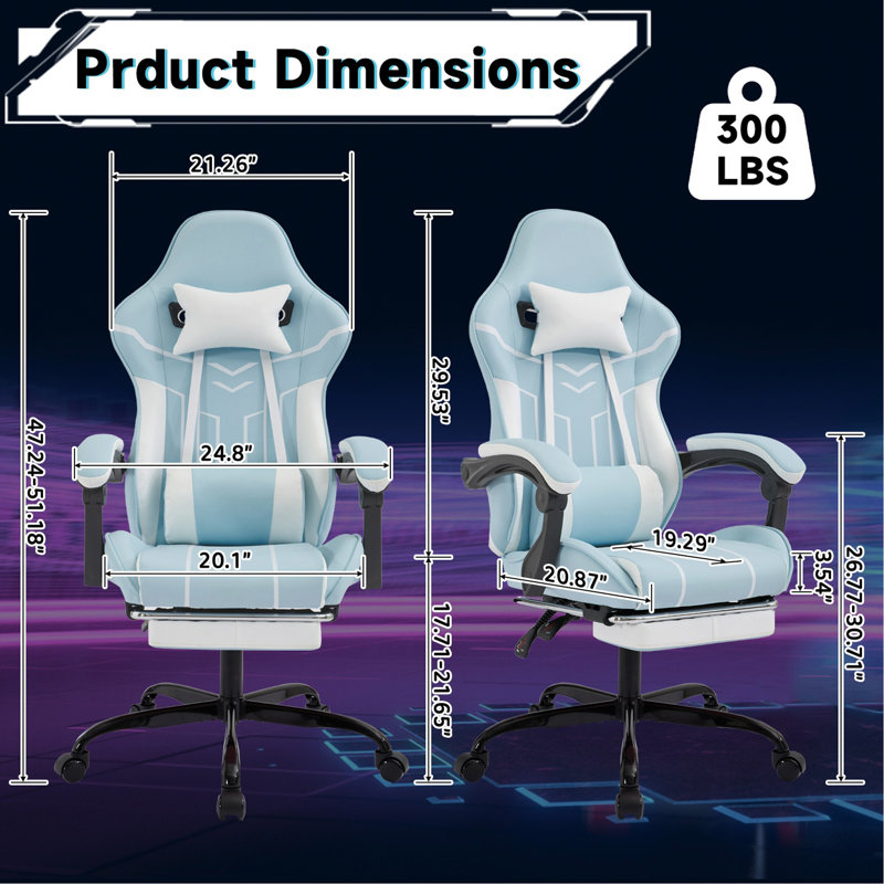 Chaise de jeu, chaise d'ordinateur ergonomique avec repose-pieds Chaise de bureau ergonomique avec dossier lombaire