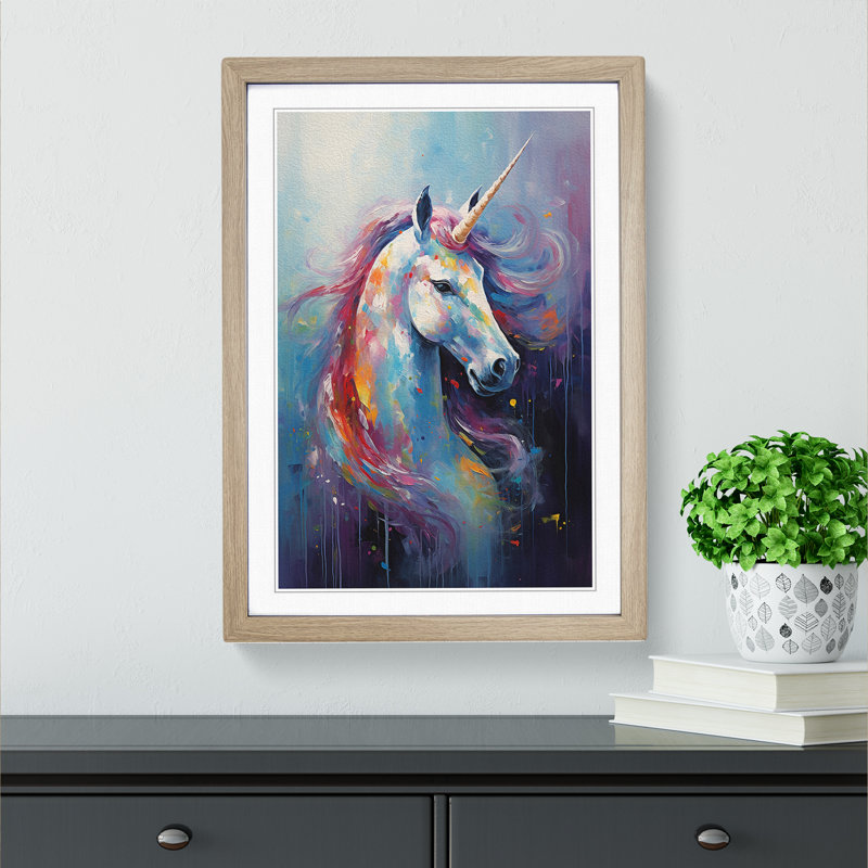 Unicorn Impressionism - Framed Print, Oak , 64cm H x 46cm W x 2cm D