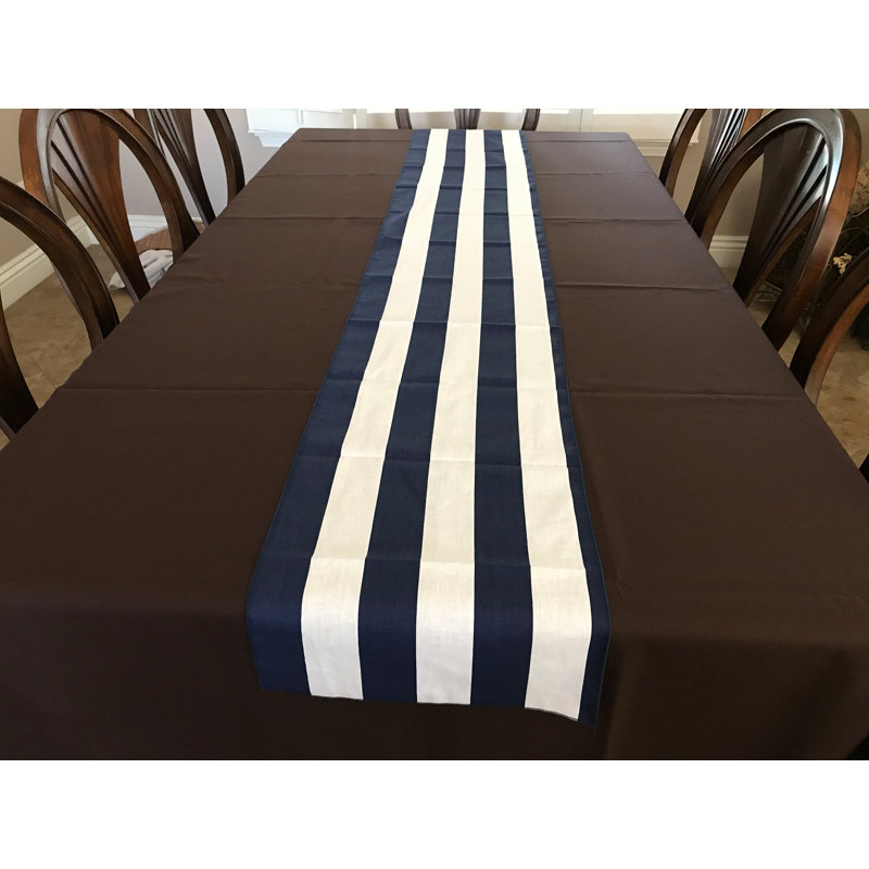 Eghard Rectangle Striped Cotton Table Runnner, Navy, 90" x 24"