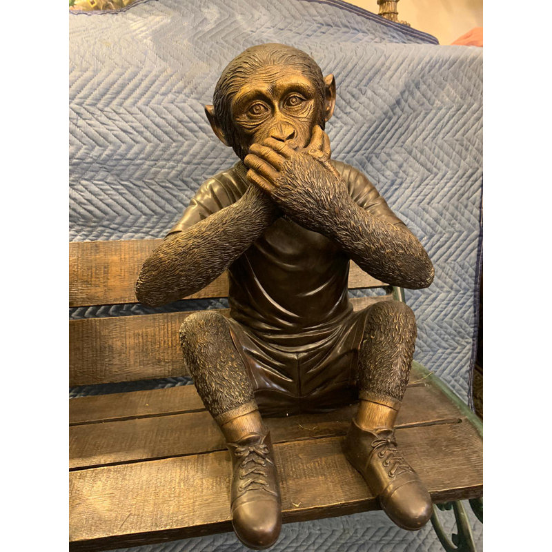 Statue trois singes de Jaxon sur banc