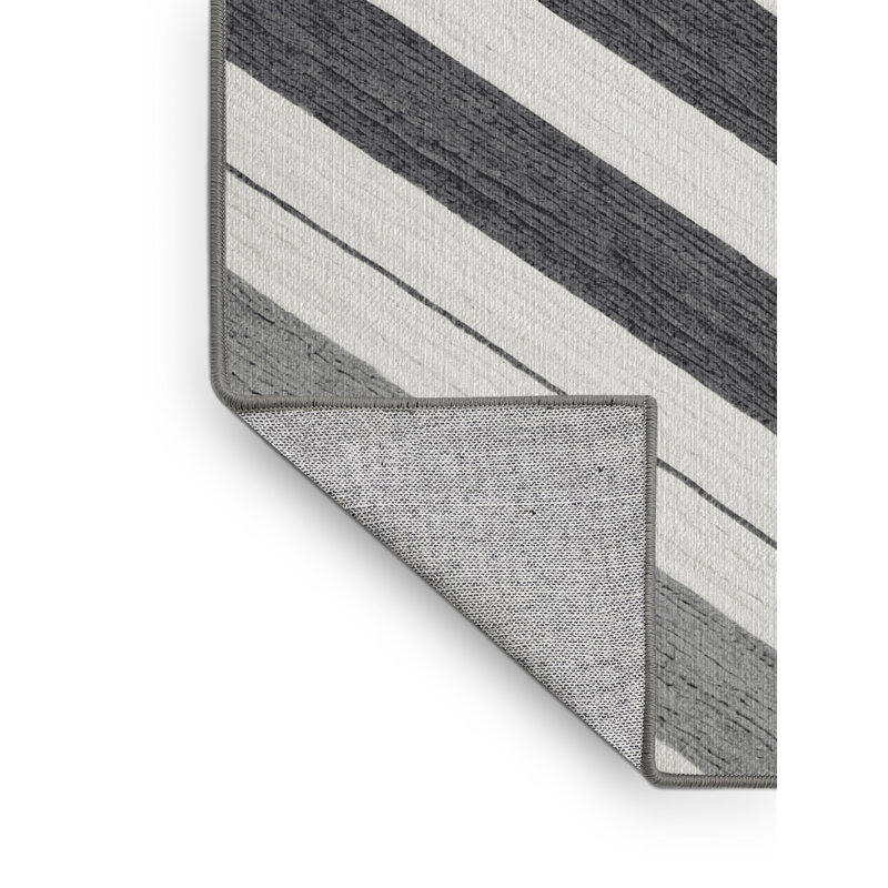  Tapis rayé gris et blanc lavable, Rectangle 7 pi x 9 pi