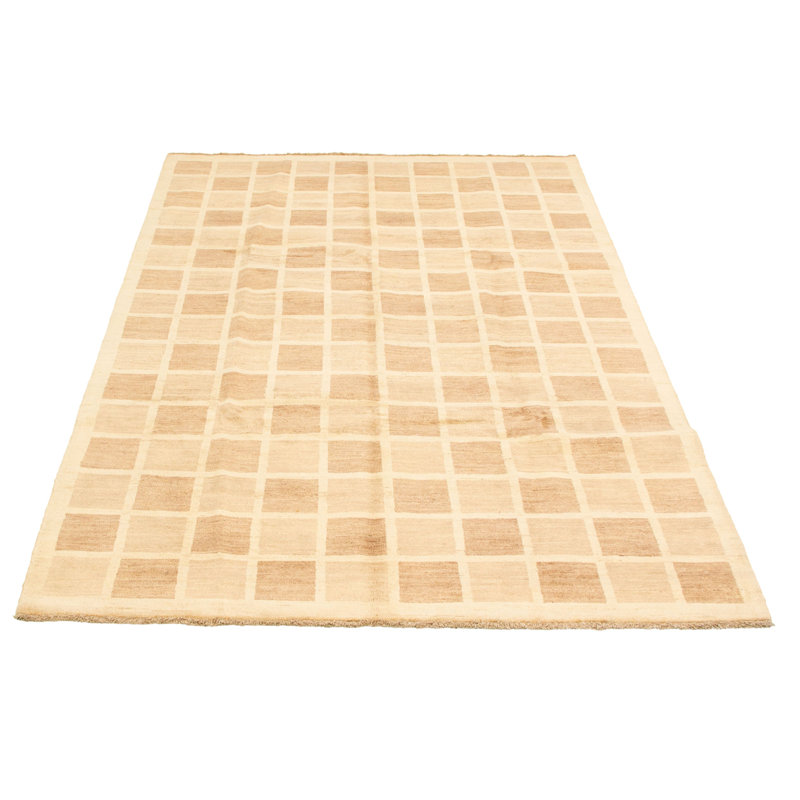 Tapis décoratif de laine brun clair en laine de conception unique 6 pi 6 po x 10 pi 2 po noué à la main New Age