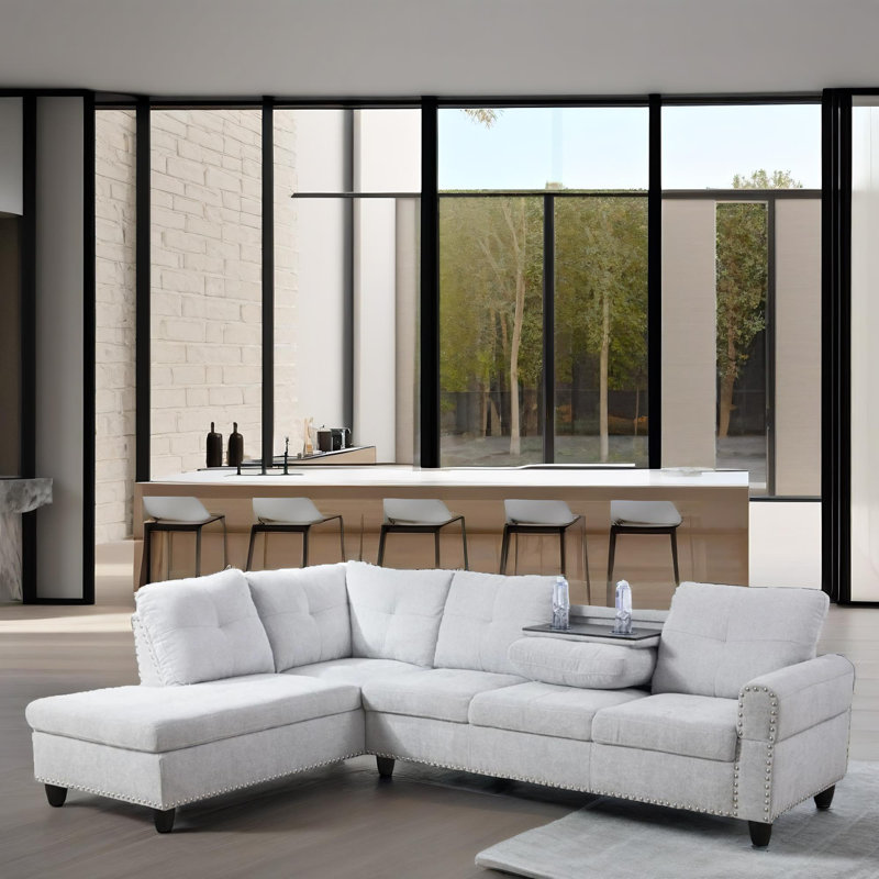 Ensemble de canapé modulaire en flanelle 2 pièces Nova gris, Microfibre / microsuède blanc, Orienté à gauche (vu de face)
