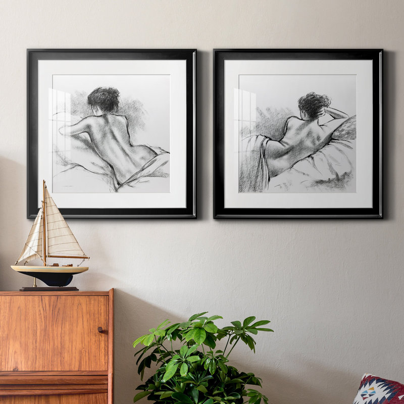 Doux dimanche I - ensemble de 2 reproductions de dessins encadrés, Noir, H 17,5 po x l 35 po x P 1,5 po