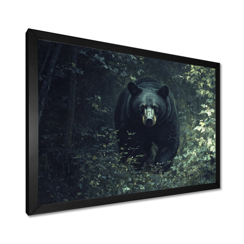 Ours noir, foyer dans la forêt I - ours, art mural, Cadre simple, Noir, H 12 po x l 20 po