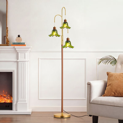 Lampe sur pied à branches 69 po avec abat-jour floral en verre 69 po