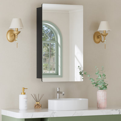 Armoire à pharmacie sans miroir avec miroir, tablettes coulissantes réglables en verre, porte réversible pour téléviseur et salle de bain Tiva l 14 po x H 24 po, noir