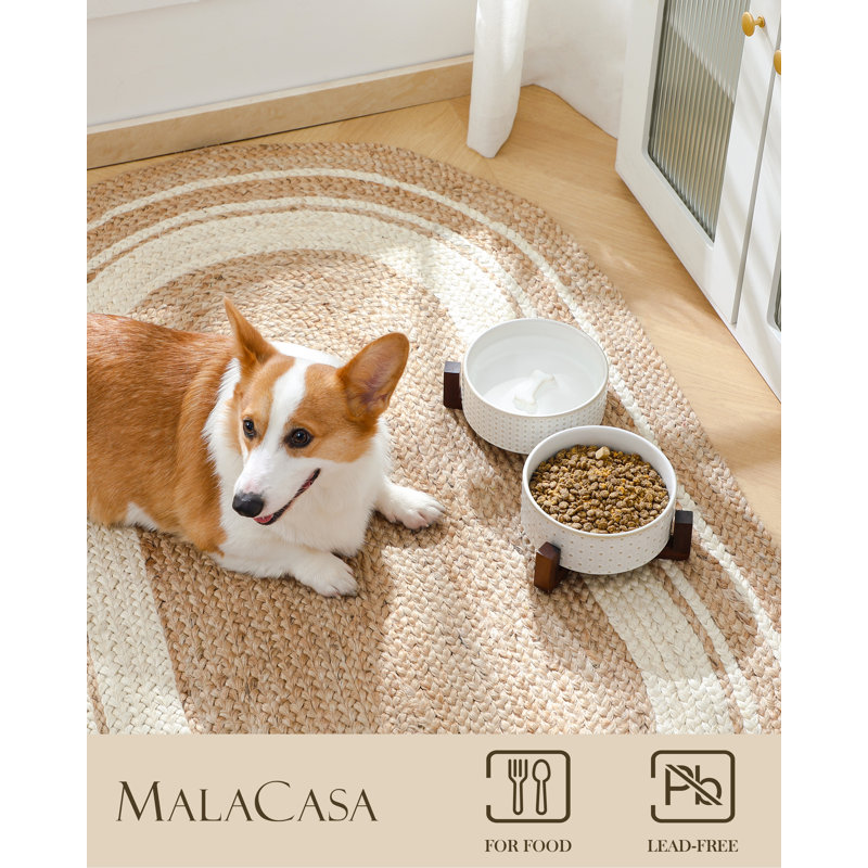 Rhombus & Dot Embossed Pattern Anti-skid Stoneware Elevated Feeder, 1080ml