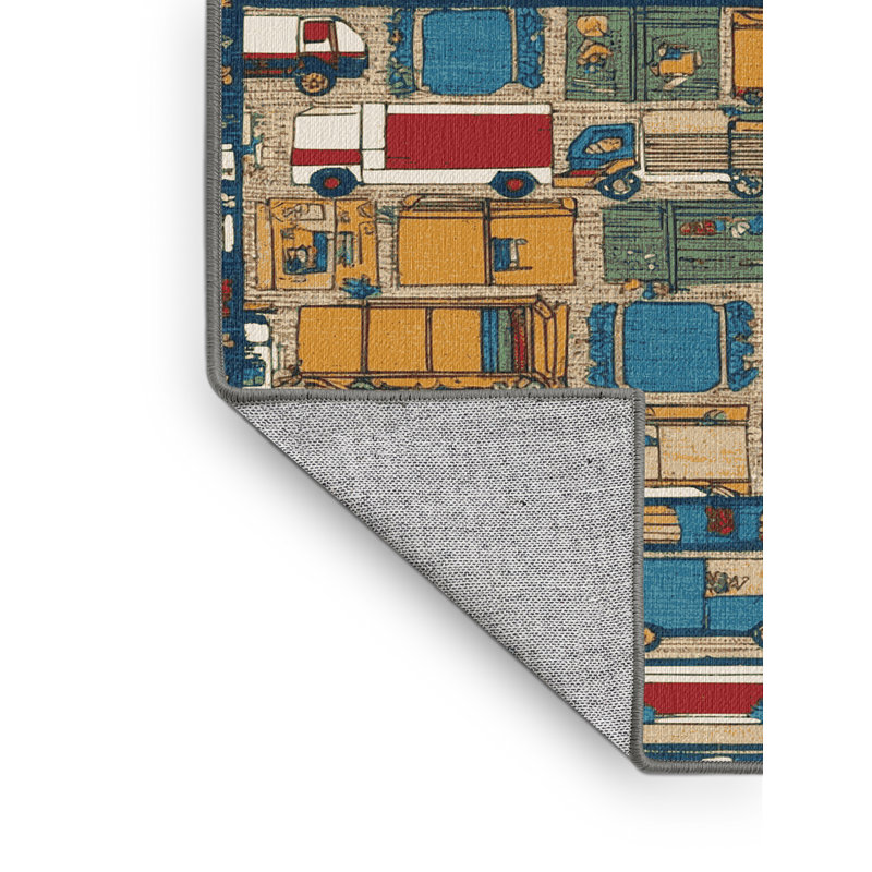 Machine Washable Transportation Gray Area Rug, Square 8'