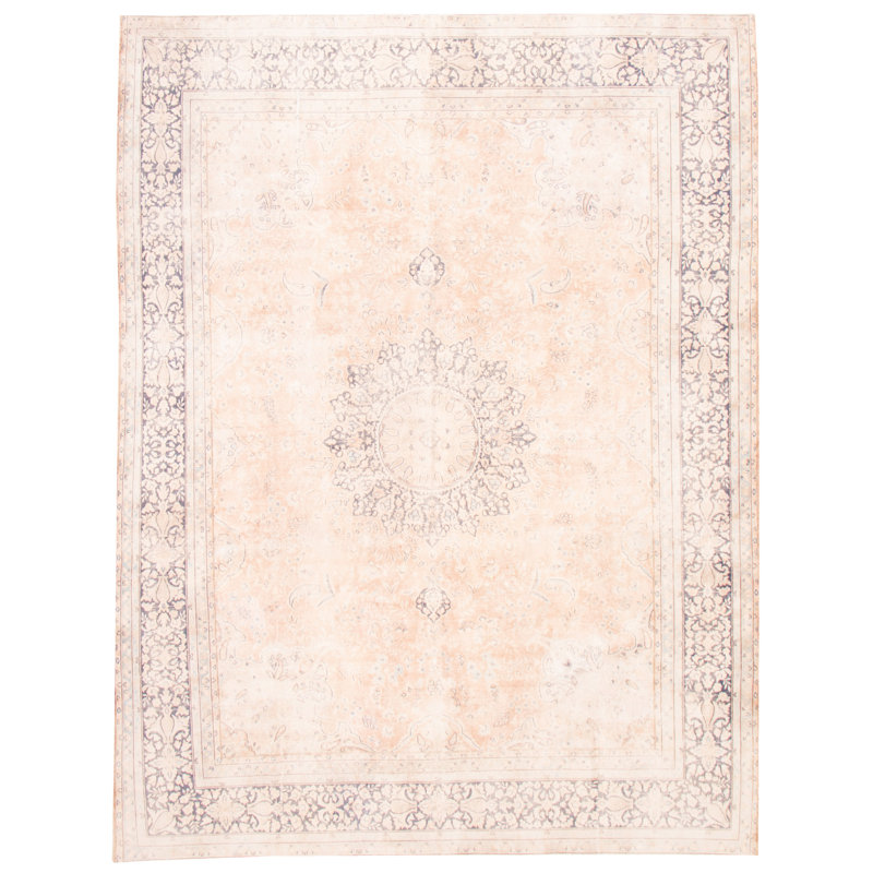 Tapis oriental brun clair / gris en laine noué à la main 9 pi 10 po x 12 pi 7 po Oriental