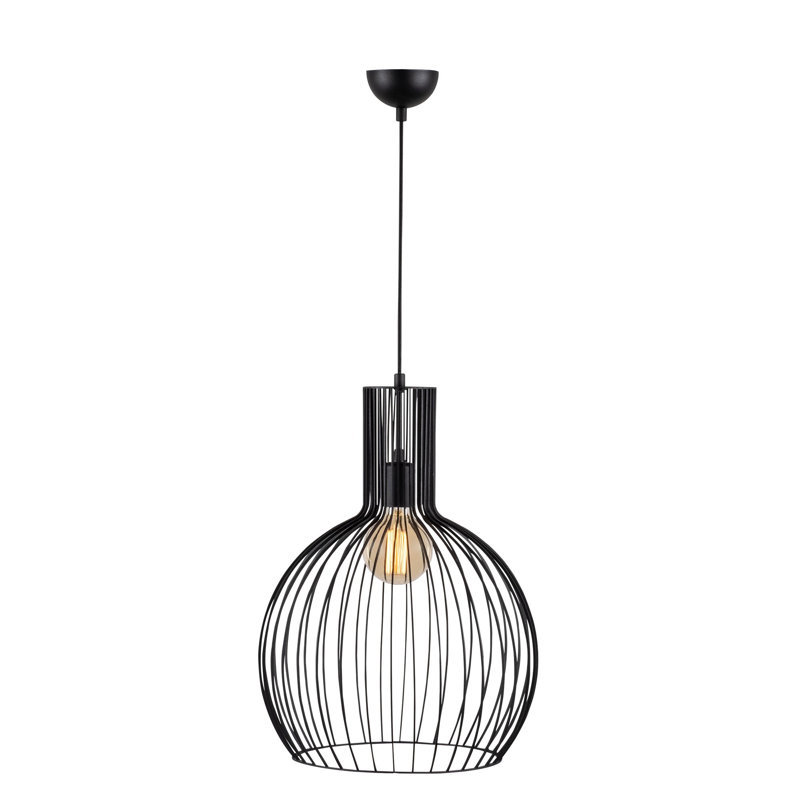 Industrial Black Chandelier, Adjustable Height, 15.0 in Diameter x 57.5 in Height | Durable Iron Body, E27 Socket (Max 40W) | Modern Solid Color Design for Dining Room, Living Room, or Entryway Lighting