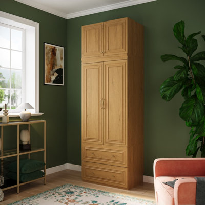 94" Tall Freestanding Wardrobe Armoire with 2 Drawers, Bedroom Storage Closet, with Gold Hardware